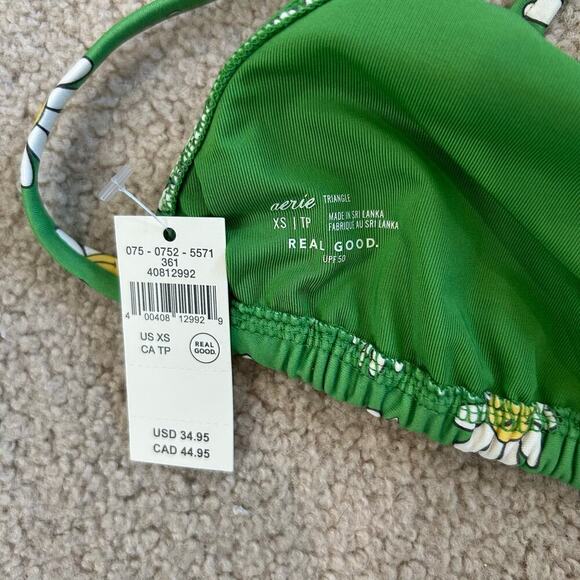 NWT Aerie Aerie Smiley String Triangle Bikini Top Celebrity Green Halter Size XS - Picture 5 of 5